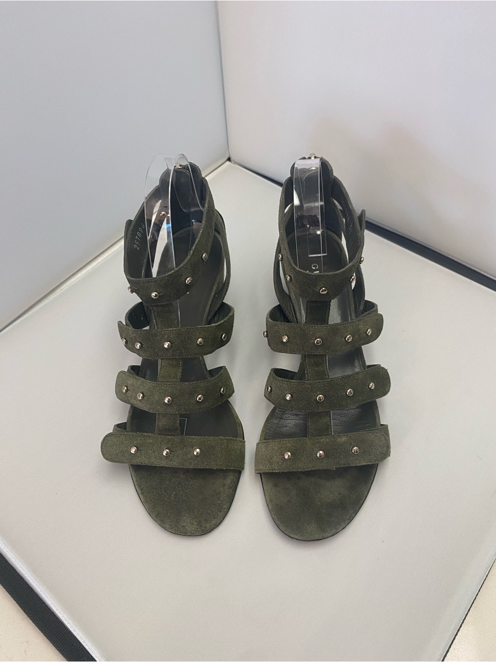 Gucci Gladiator Olive Green Studded Suede Strappy Sandals,size 38